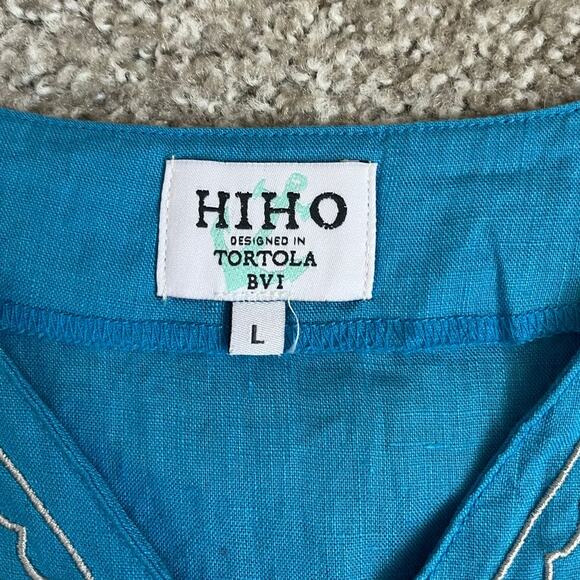 HIHO Tortola Linen Embroidered Sleeveless Top Blue Resort Coastal Scallop Large - Picture 6 of 10
